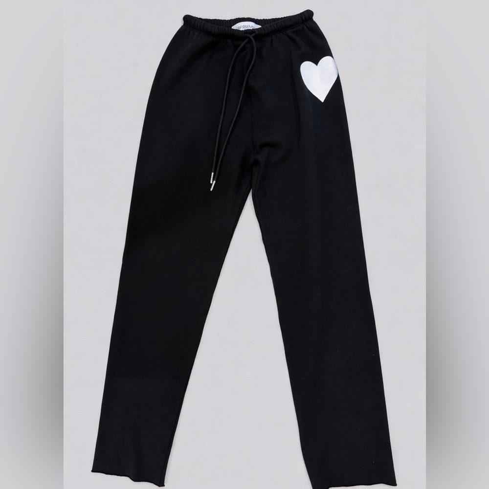 Black Straight Leg Pants with White Heart